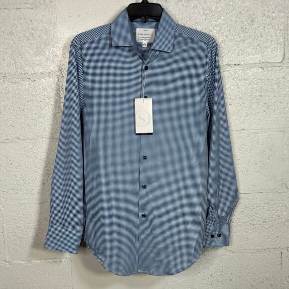 Con.Struct Men's Slim Fit Gingham Stretch Cooling Dress Shirt Blue small $70 - Picture 3 of 9